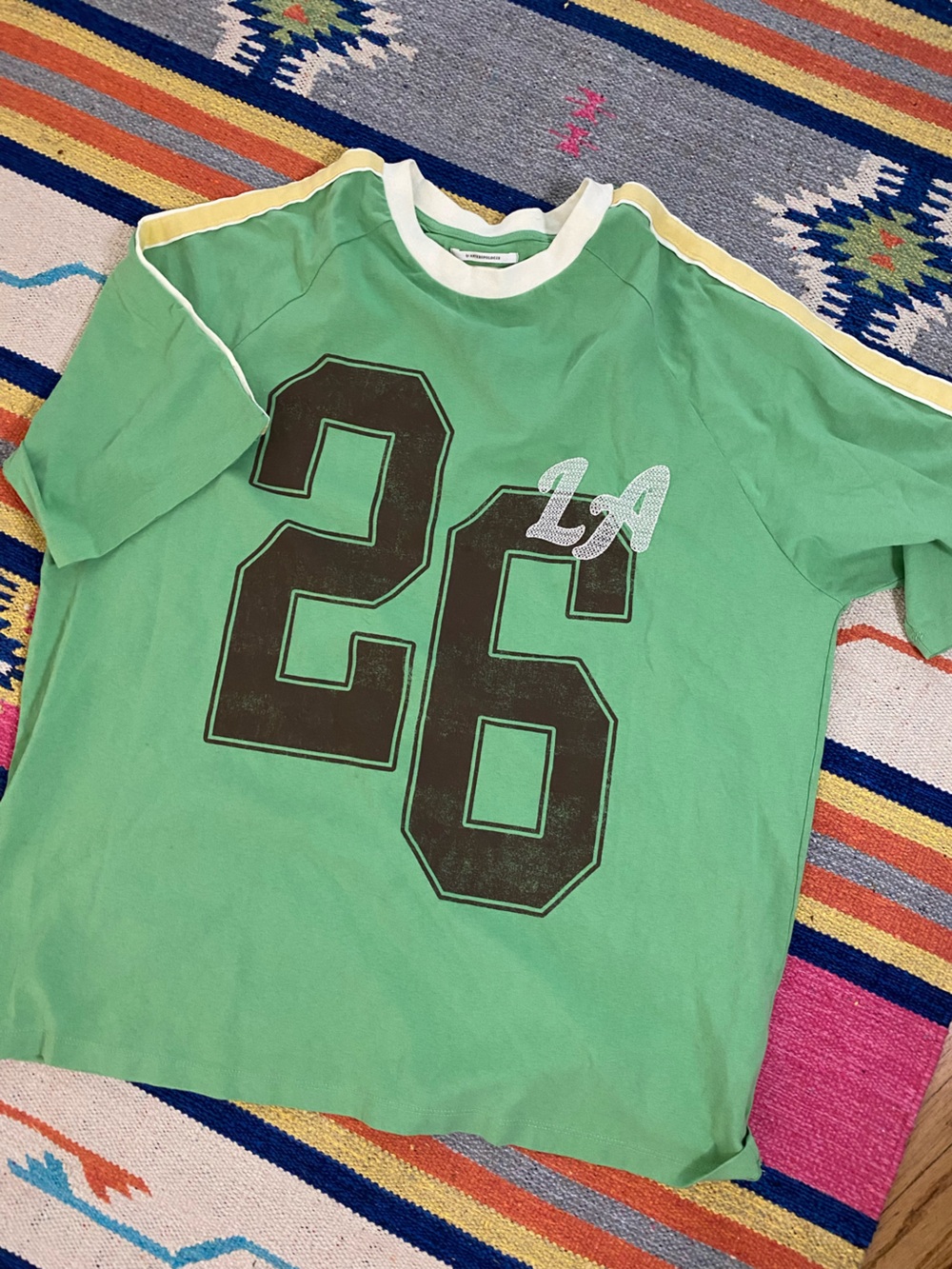 Anthropologie Green Short-Sleeve Graphic Varsity Tee with embroidery